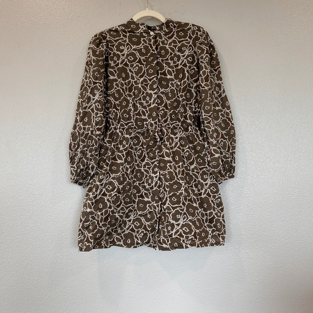 Banana Republic Brown Floral Outline Cotton Mini Dress Mock Neck XS